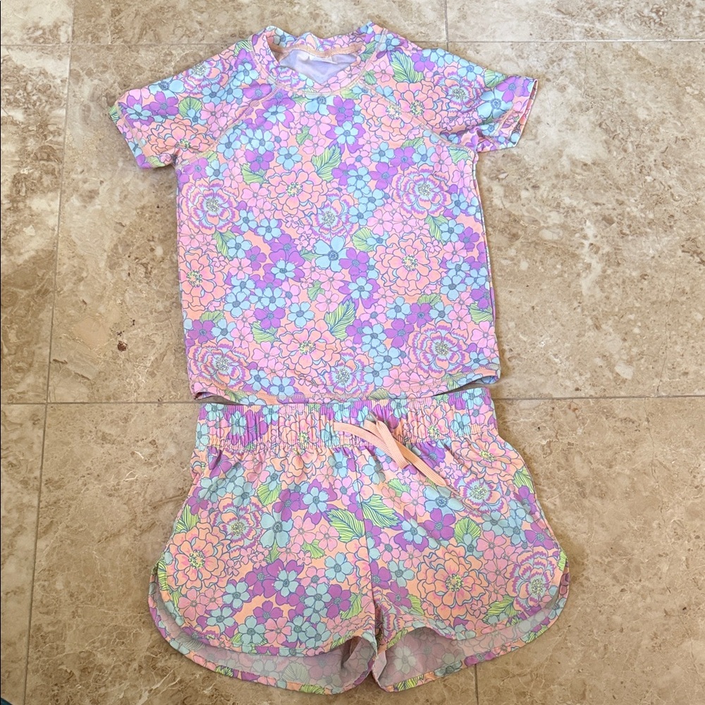 wonder nation Pastel Floral Swim Rashguard Set - Pink, Purple, Mint